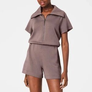 NWT Spanx Air Essential Half Zip Romper in Smoke Size XS